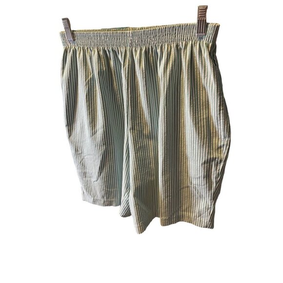 Bon Worth Blue White Seersucker Elastic Waist Pull On Shorts Pockets Sz SP - Picture 4 of 7